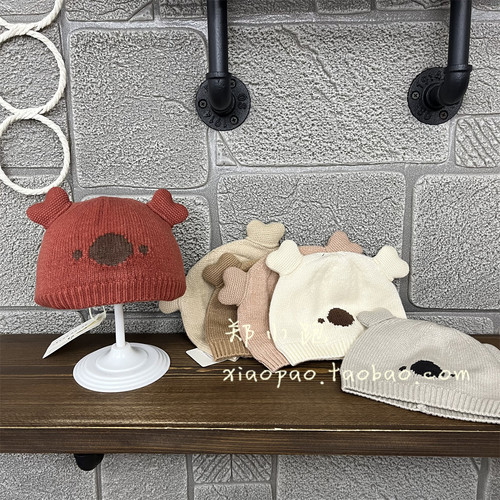 筱才猫秋冬儿童男女宝宝帽针织考拉半帽保暖护耳毛线帽25-720