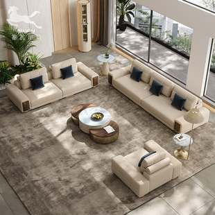 SWALEE法式 复古轻奢真皮豪华沙发别墅大平层实木客厅直排沙发组合