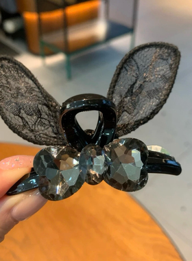 韩版兔耳朵AB面抓夹7公分小抓夹半扎发公主头气质可爱黑色发卡女