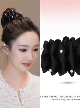 韩系8cm赫本风珠珠丸子夹黑色百搭发夹女2025新款高端头花头饰女