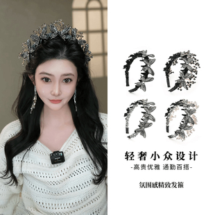 蕾丝水钻蝴蝶发箍女2026新款高颅顶洋气时尚百搭宽边头箍发卡头饰