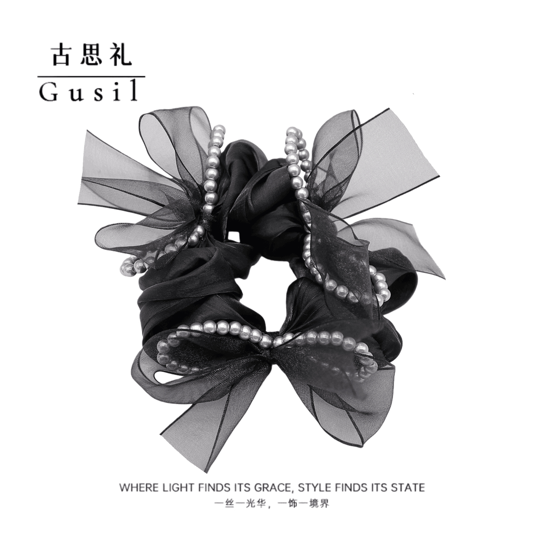 韩版温柔网纱精致蝴蝶结大肠发圈秋冬新款高端头花百搭发饰头饰女