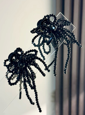 东大门韩国轻奢简约百搭黑色显气质珠串顶夹耳后小抓夹精灵耳发夹