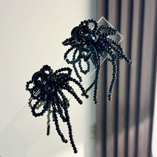 东大门韩国轻奢简约百搭黑色显气质珠串顶夹耳后小抓夹精灵耳发夹