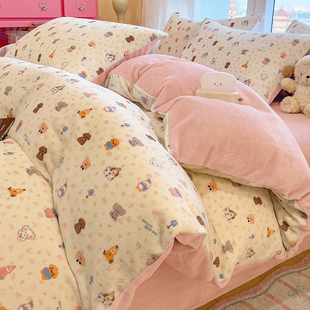 2025新款冬季牛奶绒毛绒四件套加厚加绒珊瑚绒被套宿舍床单三件套