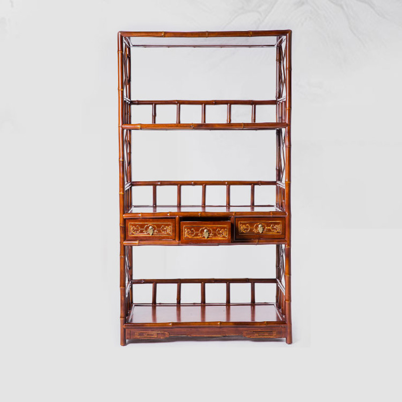 原竹书阁客厅多宝阁书架全竹明式素面书橱展示架雕花书柜厂家直销