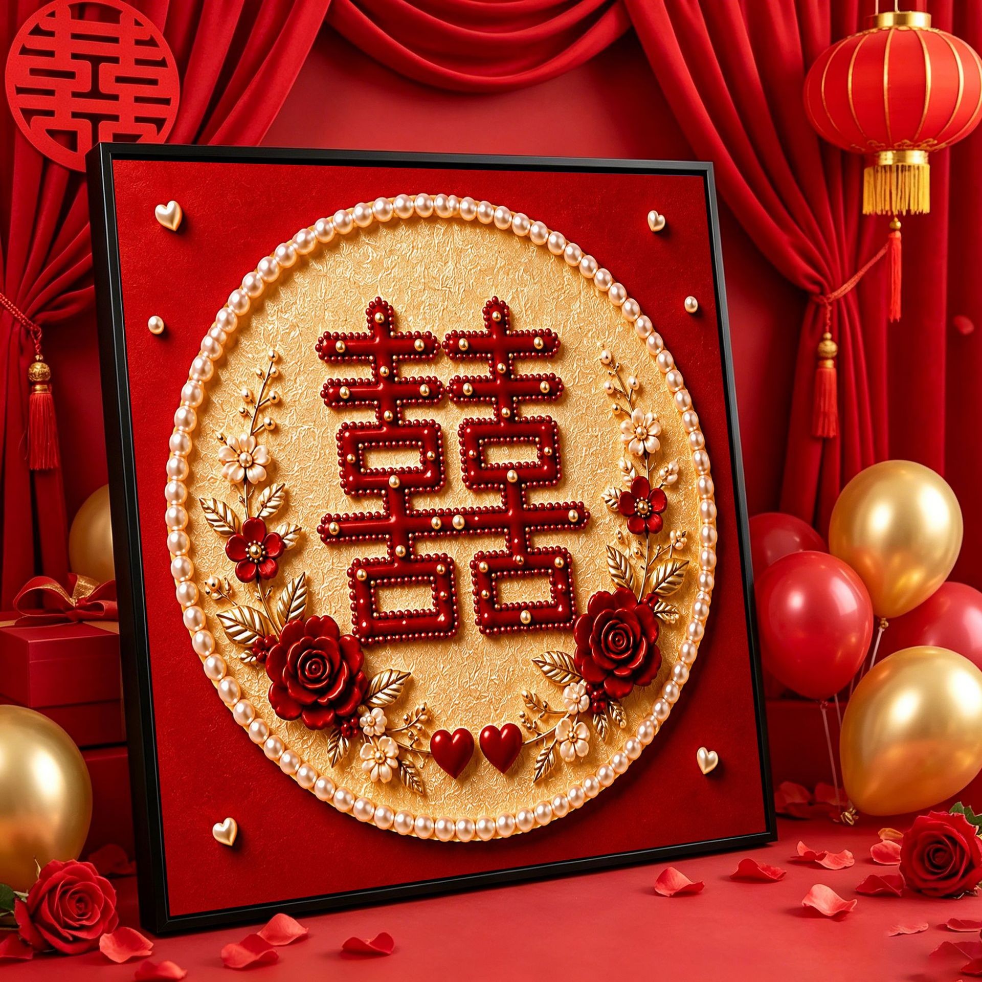 新中式国风喜字珍珠画2026新款DIY材料全套手工结新婚钻石绣礼物