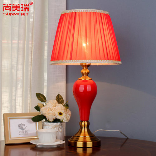 现代简约陶瓷台灯卧室床头灯新中式美式客厅装饰台灯大红婚庆陪嫁