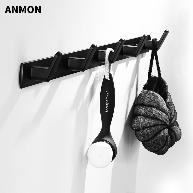 免打孔墙上黑色排衣钩浴室衣帽钩厨房挂衣钩卫生间门后排钩挂衣架