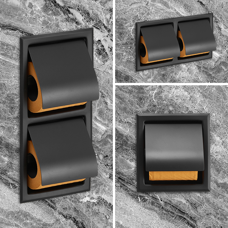 暗装纸巾架厕所入墙式纸巾盒304不锈钢嵌入厕纸架卫生间双卷纸架