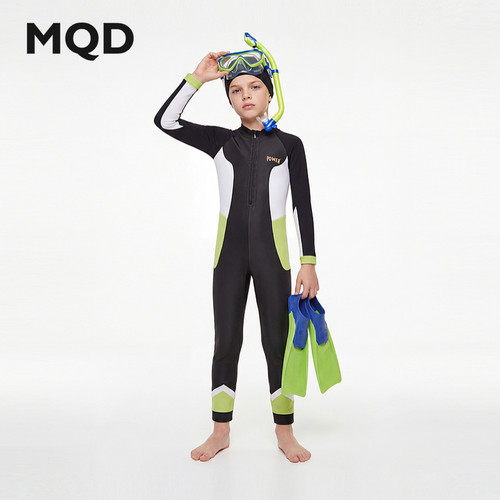 【泳衣套装】MQD男大童夏季新品游泳长袖撞色泳帽套装