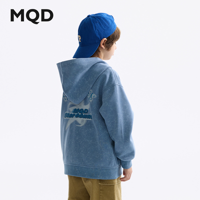 MQD童装男童外套2025春装新款女童印花连帽上衣儿童百搭拉链卫衣
