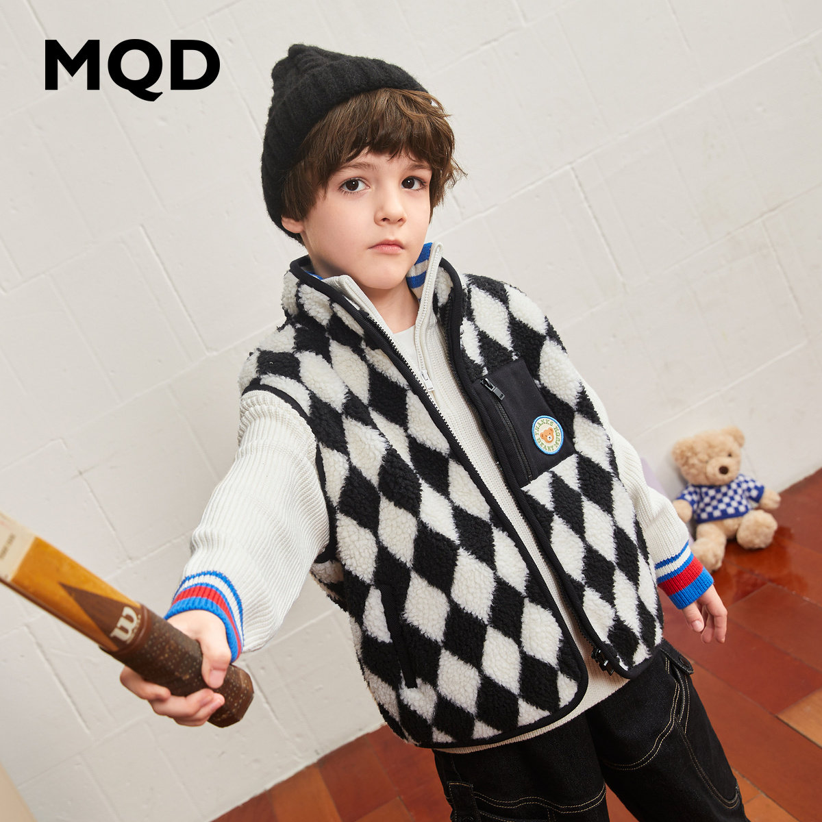 MQD马骑顿童装男童摇粒绒马甲冬装新款加厚保暖防风立领内搭外套