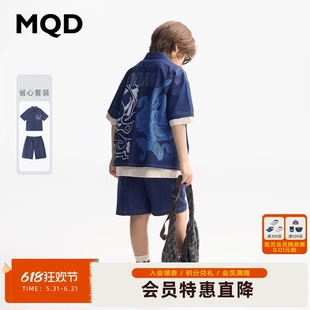 MQD男女童牛仔夏套装夏季新款儿童凉感短袖衬衫短裤两件