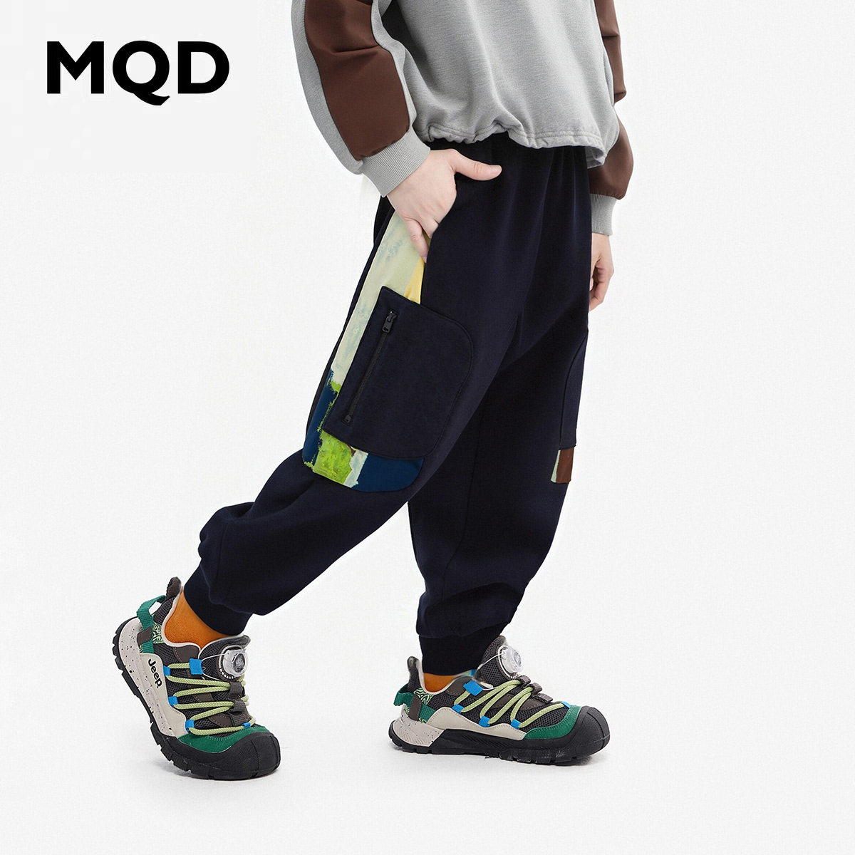 【设计师系列】MQD马骑顿男童拼接卫裤春秋儿童撞色休闲运动长裤