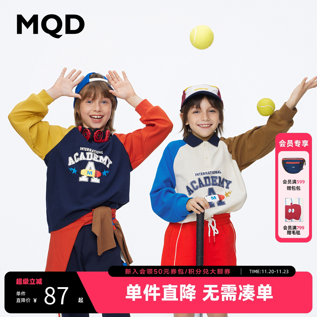 MQD男童鸳鸯袖polo春春秋季学院洋气儿童T恤卡通图案长袖潮