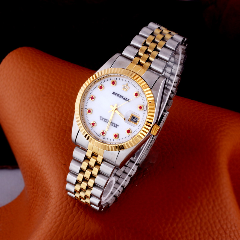 利吉奴皇冠商务休闲手表进口石英机芯间金防水钢带单厉男士夜光表