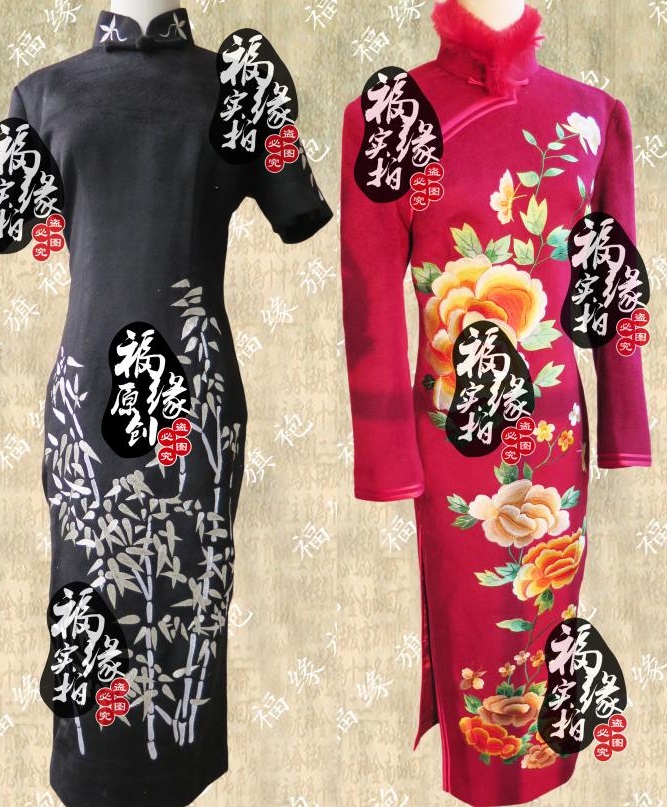 秋冬新款羊绒绣花精品短款旗袍 结婚敬酒服旗袍冬装改良旗袍定做