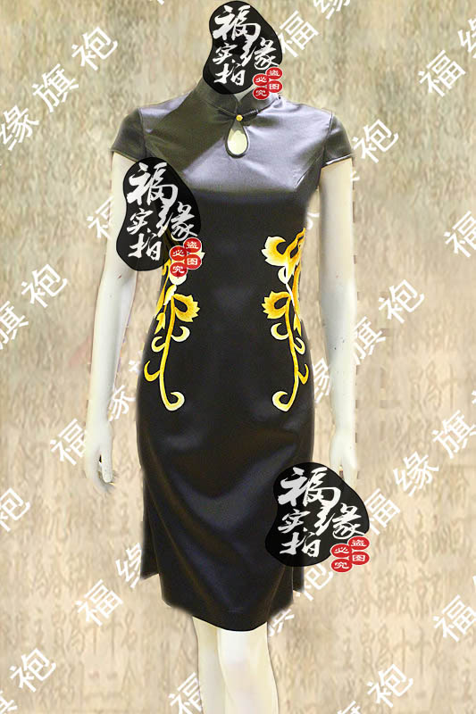 新娘妈妈结婚唐装旗袍定做富贵金叶子重磅真丝旗袍年会宴会礼服