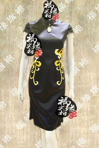 新娘妈妈结婚唐装旗袍定做富贵金叶子重磅真丝旗袍年会宴会礼服