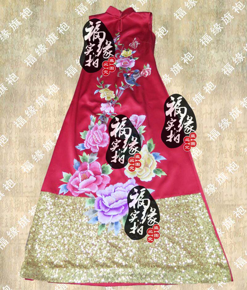 重磅真丝旗袍  争香绣花礼服真丝贴钻长裙 敬酒 宴会 婚庆三色选