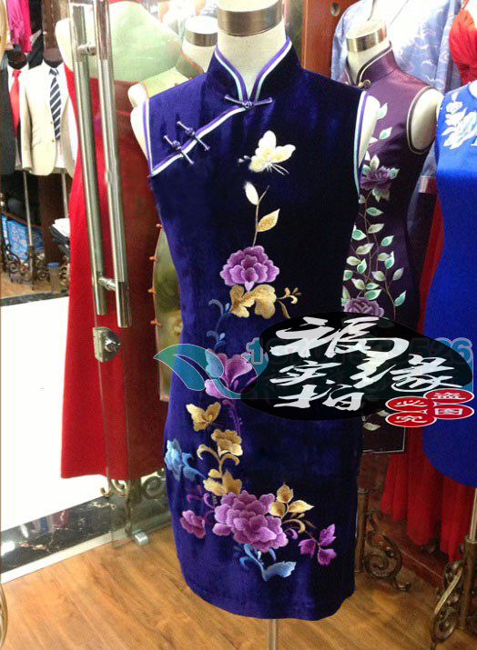 旗袍定做金丝绒旗袍紫罗兰绣花日常通勤唐装妈妈旗袍宴会5款花色