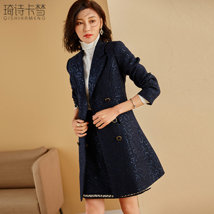 小香风套装女秋冬粗花呢中长款外套修身显瘦半身裙两件套冬季时尚