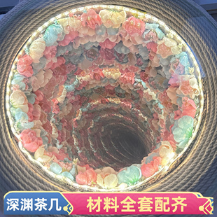 深渊圆形轮胎茶几材料全套DIY配齐轮胎改造千层镜手工桌子送教程