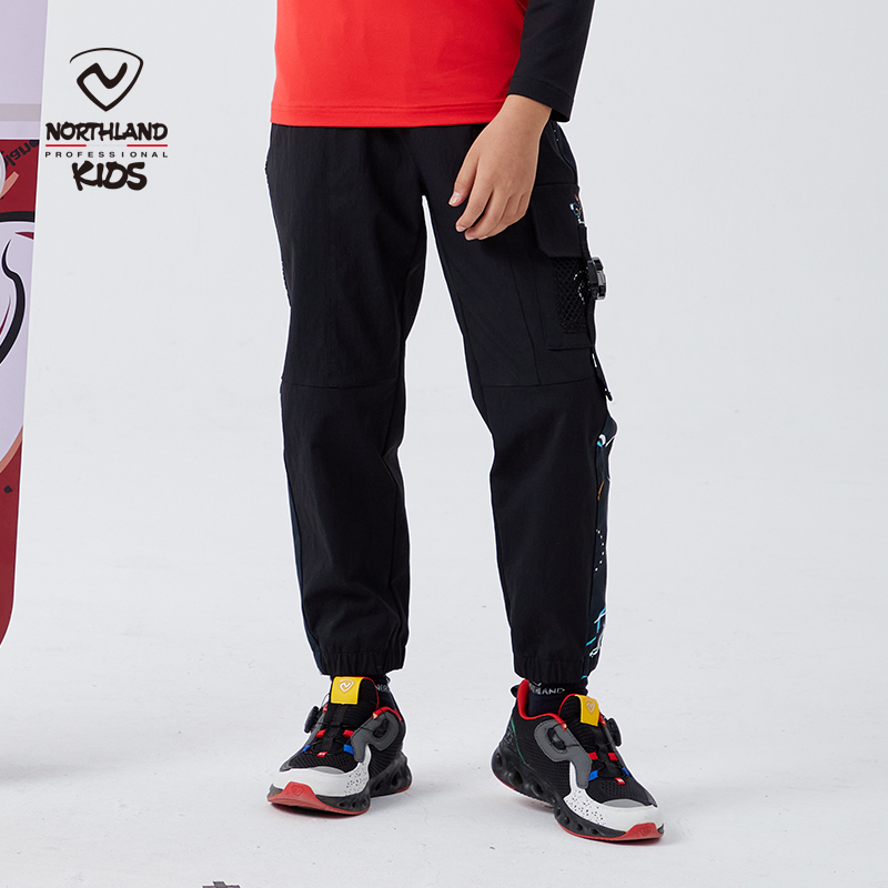 NORTHLAND男中童卫裤春秋季年装款黑色百搭时尚休闲挺括工装裤