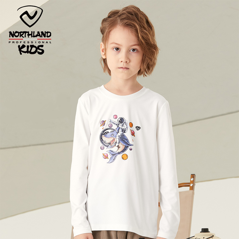 诺诗兰男童单导长袖T恤白色内搭