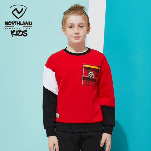 男中童圆领套头拼接色卫衣