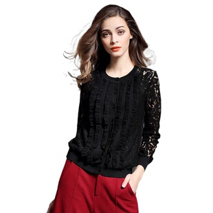 高档货122037 娇小蕾丝单排扣针织衫 潮中年外衫 长袖 韩版 奈昕正品