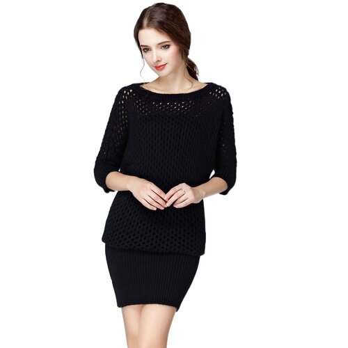 奈昕个性化私人定制 90930 new dress简约七分袖纯色针织修身连衣