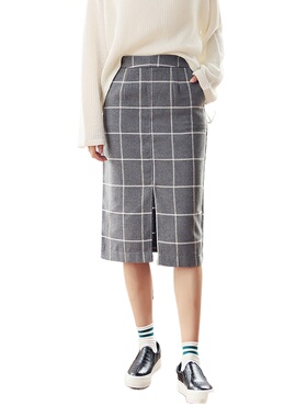 奈昕正品高档货 99514 new skirt时尚新款方格中长款开叉半身裙