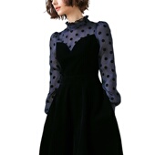 奈昕个性 春连衣裙 小性感花瓣高领圆点透明长袖 化私人订制 50587