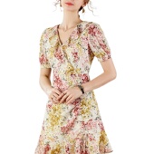 奈昕个性 荷叶边印花系带绣花包臀裙个 减龄正品 化私人订制 54011