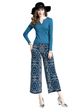 奈昕定制 36555针织纯色打底上衣T粗碎花长款适合妈妈的阔腿裤女