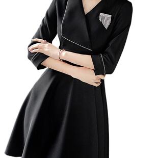 气质V领大摆裙女时尚 奈昕个性 新品 60908 女2019连衣裙 化私人订制