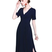 化私人订制 修身 131286 夏季 奈昕个性 条纹短袖 新款 女装 显气质V领