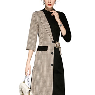 通勤时尚 奈昕个性 新款 52924英伦风秋装 立领拼接系带不 化私人订制