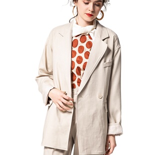 中长款 英伦风韩版 系带外套卷边直筒裤 职业裤 奈昕定制 套装 52705