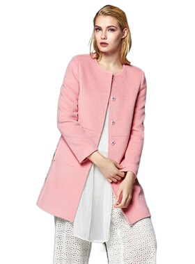 奈昕正品高档货 93476 Woolen coat简约中长款单排扣纯色毛呢外套