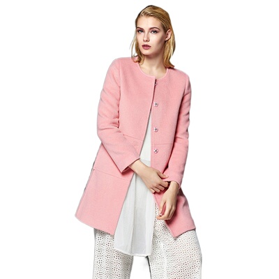 奈昕正品高档货 93476 Woolen coat简约中长款单排扣纯色毛呢外套