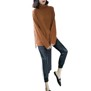 奈昕定制 38176 运动正品休闲潮长裤加绒加厚冬季初春皮裤女装