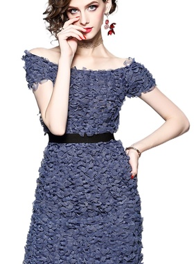 奈昕个性化私人订制 38712 气质礼服一字领优雅高腰小个子立体设