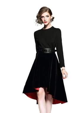 奈昕个性化私人订制 37707 燕尾礼服长袖前短后长通勤主持连衣裙