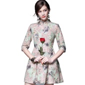 高档货112196 new cheongsam文艺气质七分袖 奈昕正品 提花短款 旗袍