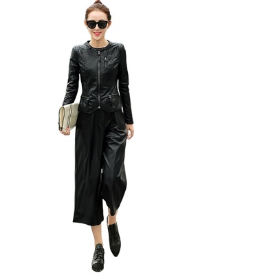 奈昕个性化私人定制 93361 new coat品牌女装时尚九分袖短款皮质