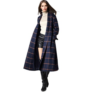 高档货 外套韩版 27048 文艺范格子毛呢开衫 coat潮牌新款 奈昕正品
