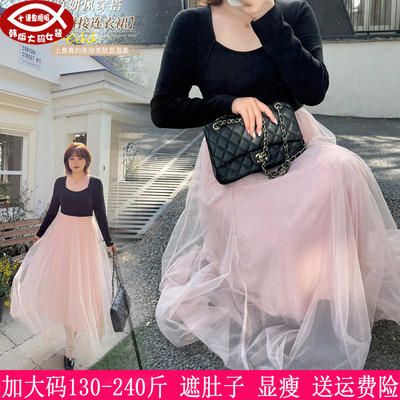 胖mm法式拼接假两件连衣裙